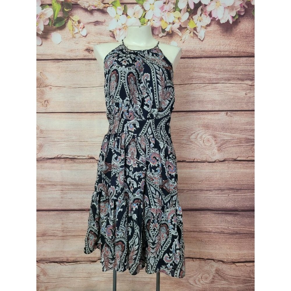 L'Agence Women's Alyse Silk Paisley A-Line Dress Fit Flare Navy Blue size 4